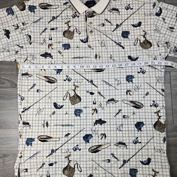 Cotton Traders Sport Polo Shirt Mens Large L Fish Lure Theme All Over Print - Picture 7 of 10